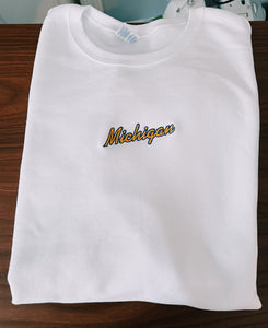 White Michigan Embroidered Sweatshirt