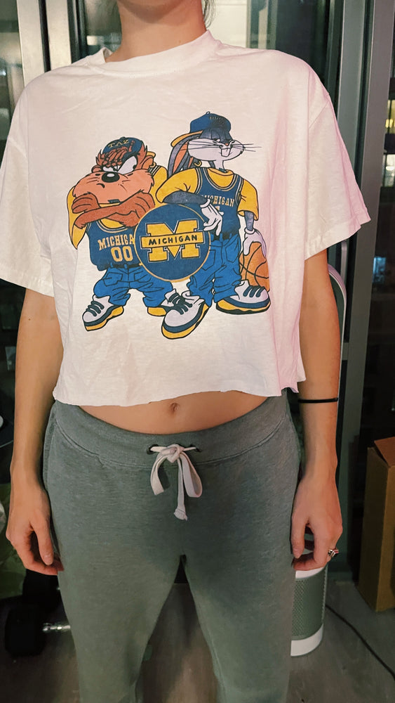 White Michigan Looney Tunes Cropped Tee